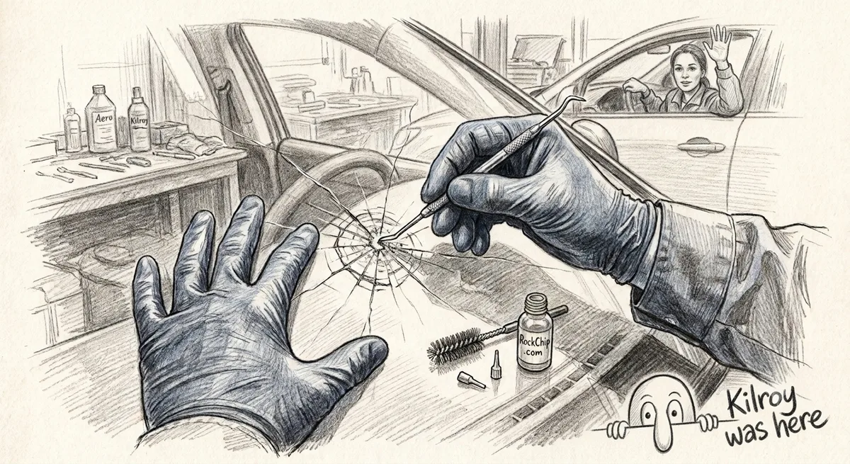 Preparing a windshield rock chip for professional repair